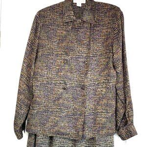 Vintage Doncaster Women's Silk Geometric Brown Print Blouse &Skirt Set Size 6